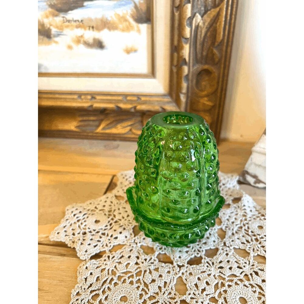 Fenton Green Hobnail Fairy Lamp | Vintage 2 Piece Glass Candle Lamp